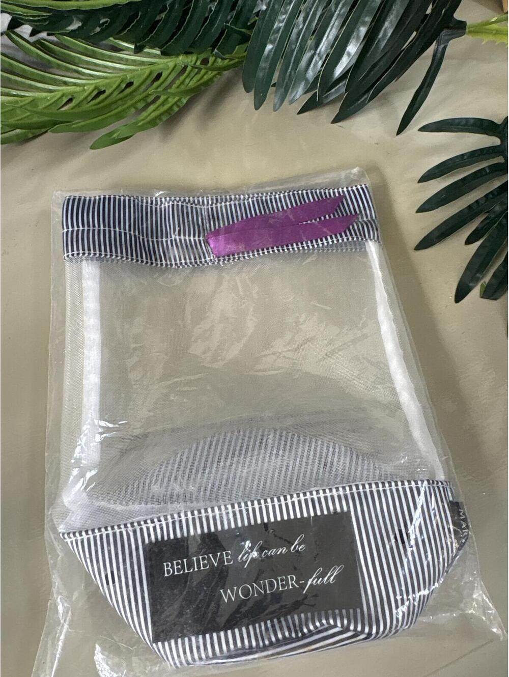 NEw Mary Kay Clear Cosmetic Makeup Bag with Striped Trim